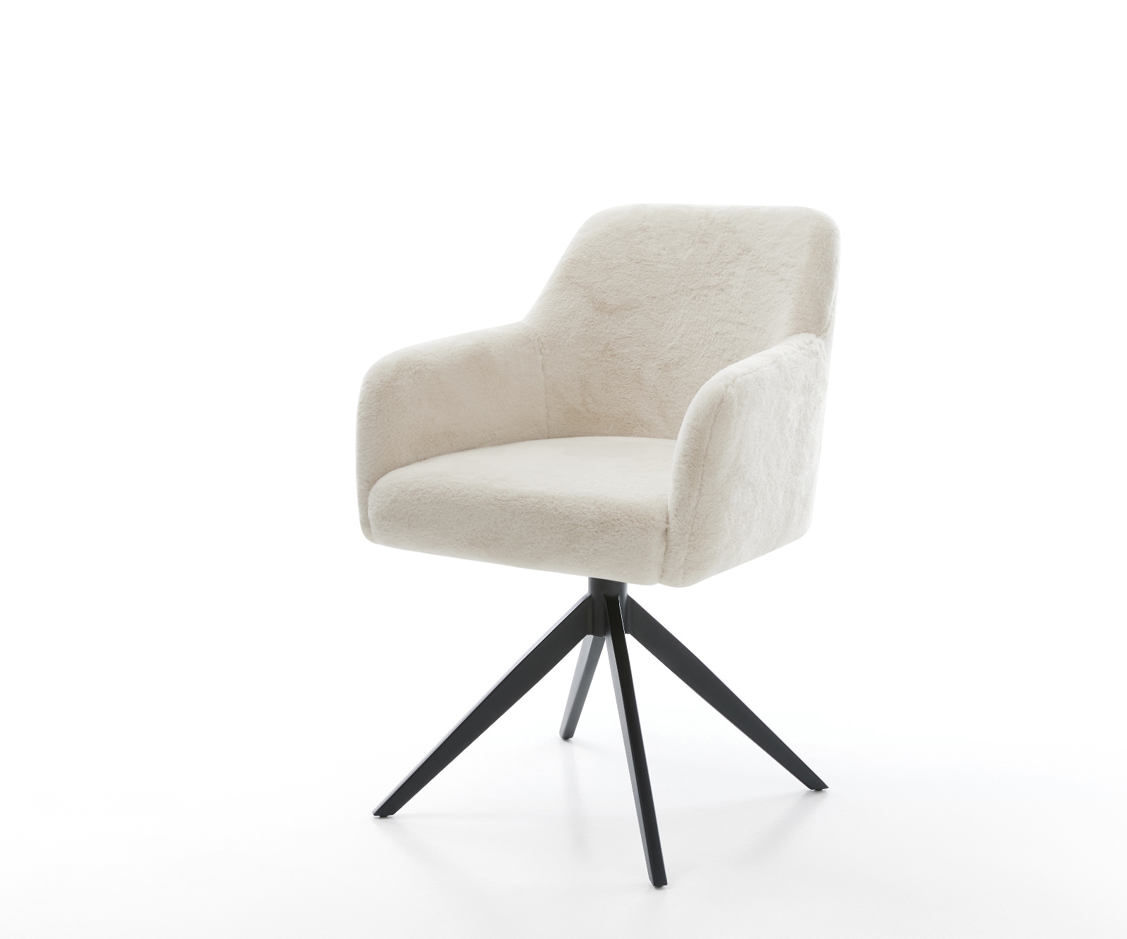 DELIFE Drehstuhl Greg-Flex Plüsch Creme-Weiß Kreuzgestell breit Schwarz 360° drehbar Wippfunktion Taschenfederkern, Esszimmerstühle Image