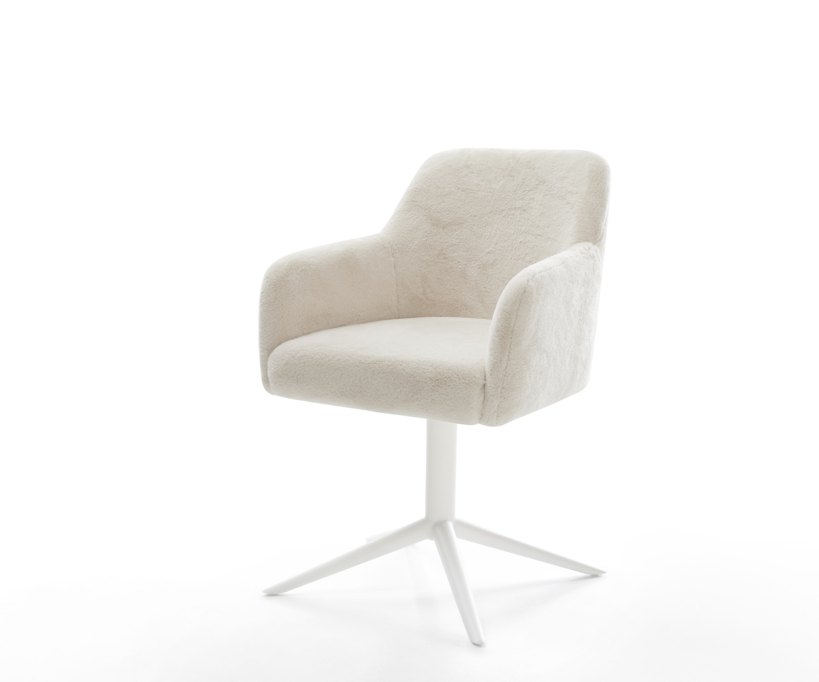 DELIFE Drehstuhl Greg-Flex Plüsch Creme-Weiß Fußkreuz Weiß 360° drehbar Wippfunktion Taschenfederkern, Esszimmerstühle Image