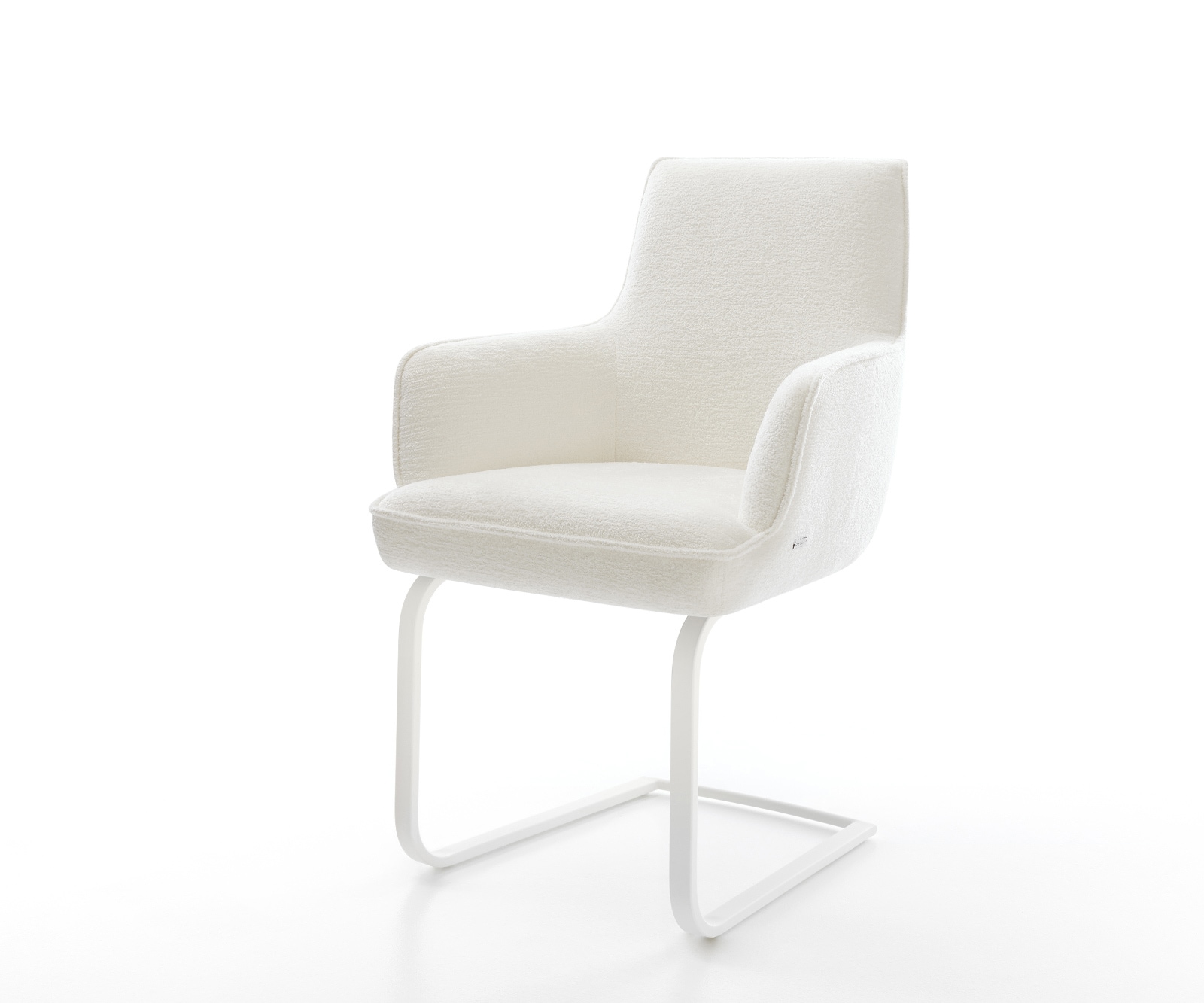 DELIFE Freischwinger Heira-Flex mit Armlehnen Bouclé Soft Beige Freischwinger flach Weiß Taschenfederkern, Esszimmerstühle Image