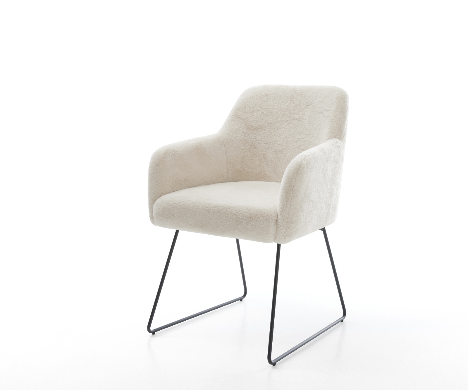 DELIFE Esszimmerstuhl Greg-Flex Plüsch Creme-Weiß Kufengestell Schwarz Taschenfederkern, Esszimmerstühle Image