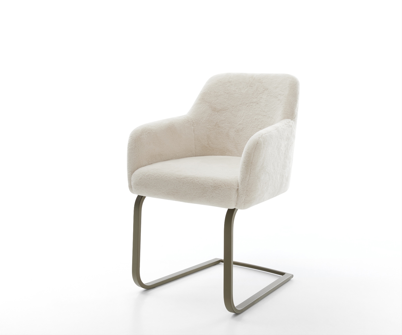 DELIFE Freischwinger Greg-Flex Plüsch Creme-Weiß Freischwinger flach Effektfinish Titan Taschenfederkern, Esszimmerstühle Image