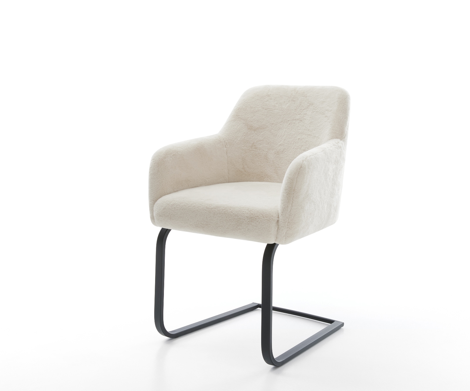 DELIFE Freischwinger Greg-Flex Plüsch Creme-Weiß Freischwinger flach Schwarz Taschenfederkern, Esszimmerstühle Image