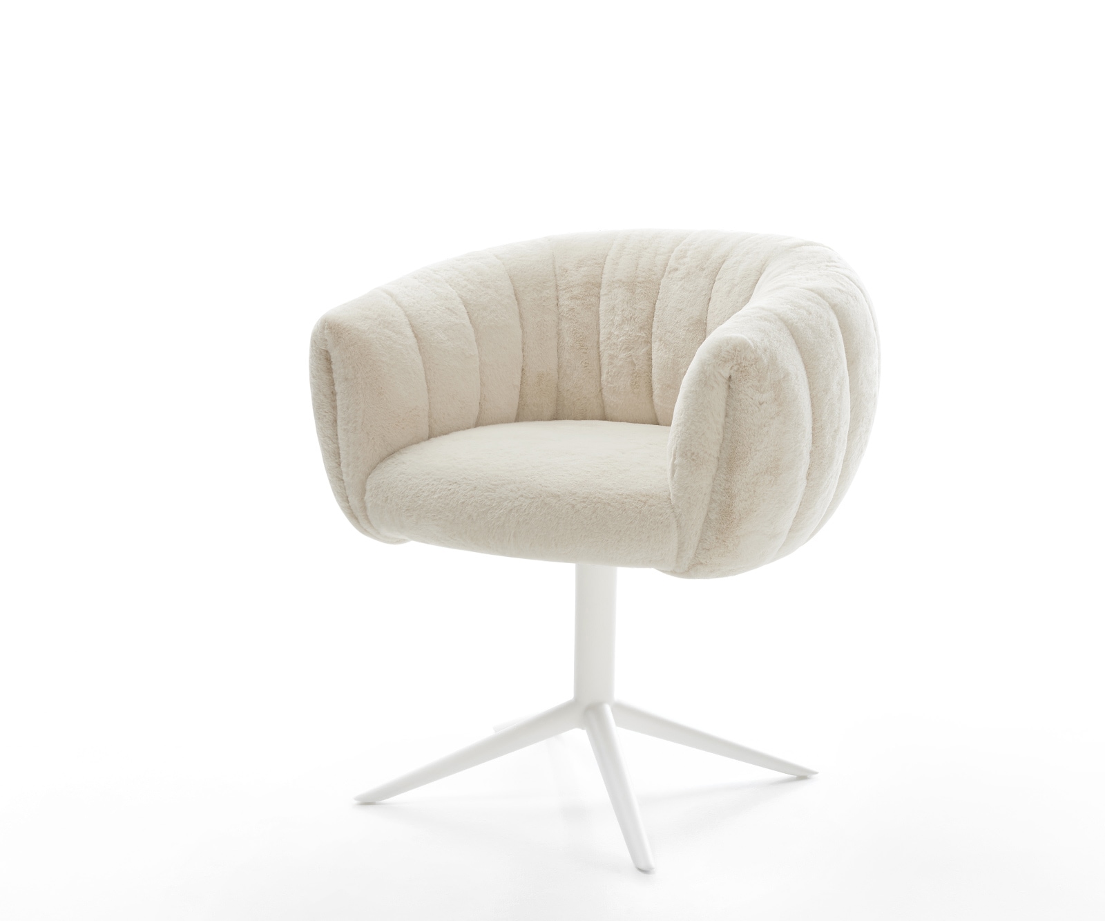 DELIFE Drehstuhl Jada-Flex Plüsch Creme-Weiß Fußkreuz Weiß 360° drehbar Wippfunktion Taschenfederkern, Esszimmerstühle Image