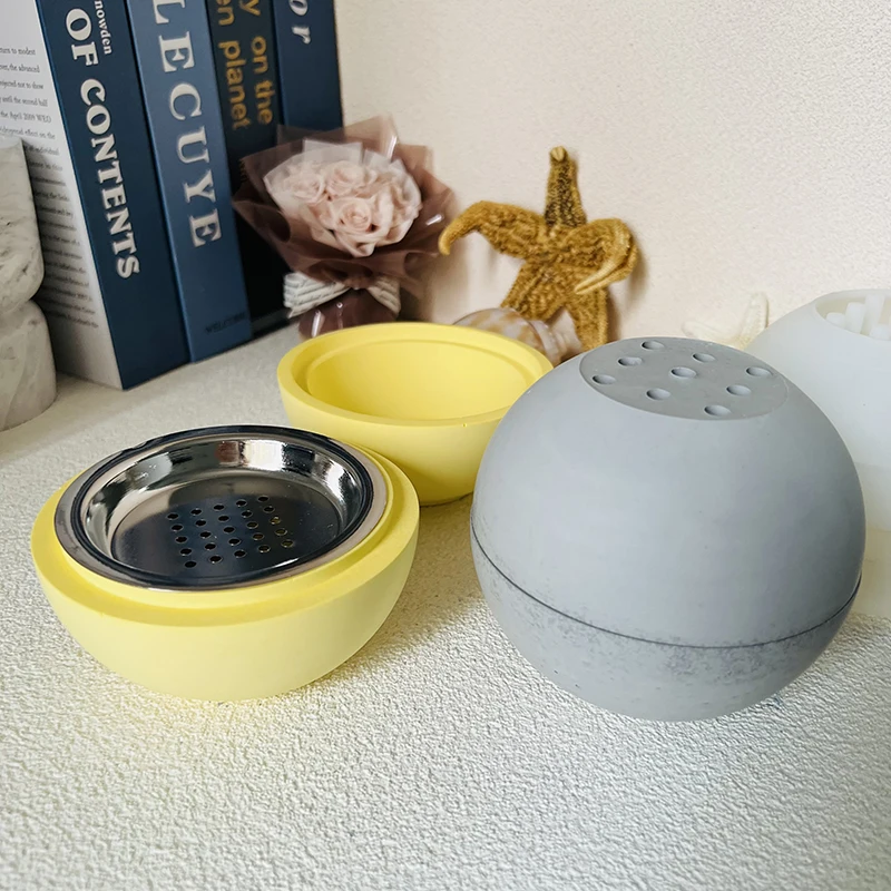 Kugelförmige Aroma therapie Brenner Silikon form DIY kugelförmige Räucher gefäß Zement form Aroma Herd Gips Box Lager behälter Form Image