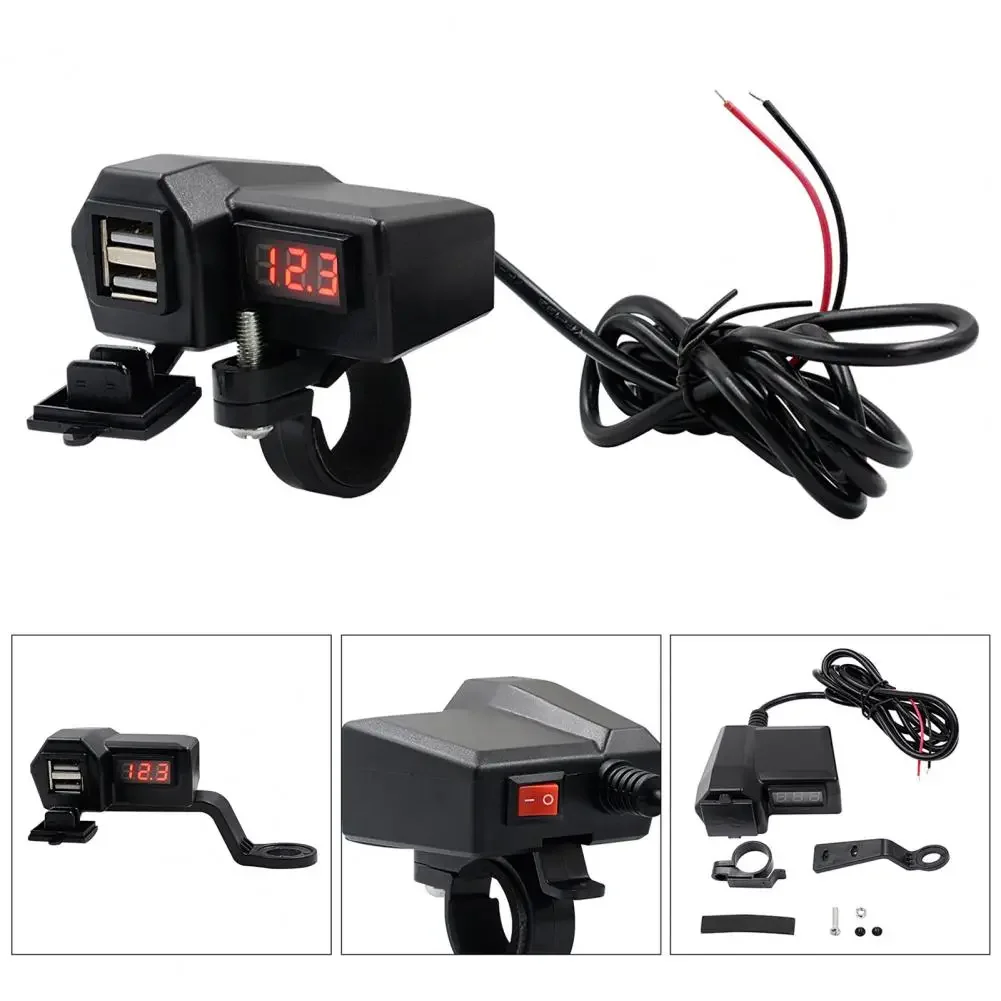 10–24 V, 3,1 A, Dual-USB-Anschluss, Motorrad-Ladegerät mit Voltmeter, wasserdichtes Schnellladekabel für 12 V/24 V Fahrräder, ATV, Boote Image
