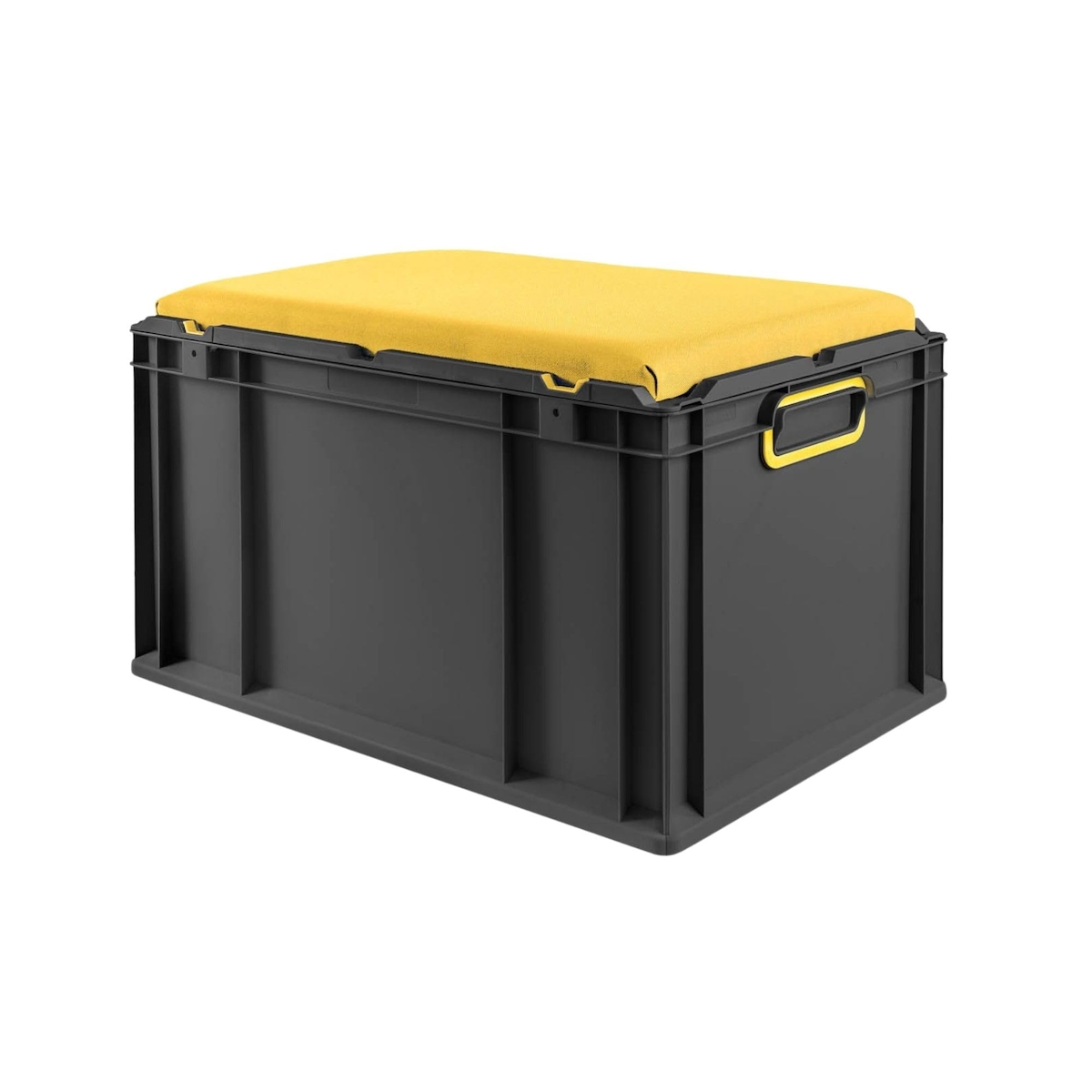 PROREGAL Eurobox NextGen Seat Box Gelb, HxBxT 36,5x40x60cm, 65 Liter, Griffe geschlossen, Schwarz, Eurobehälter, Sitzbox, Transportbox Image