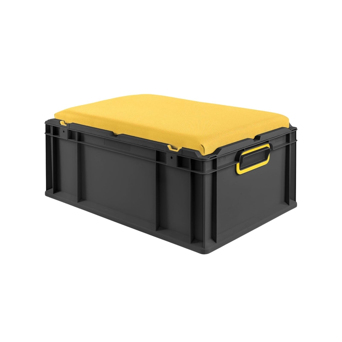 PROREGAL Eurobox NextGen Seat Box Gelb, HxBxT 26,5x40x60cm, 44 Liter, Griffe geschlossen, Schwarz, Eurobehälter, Sitzbox, Transportbox Image
