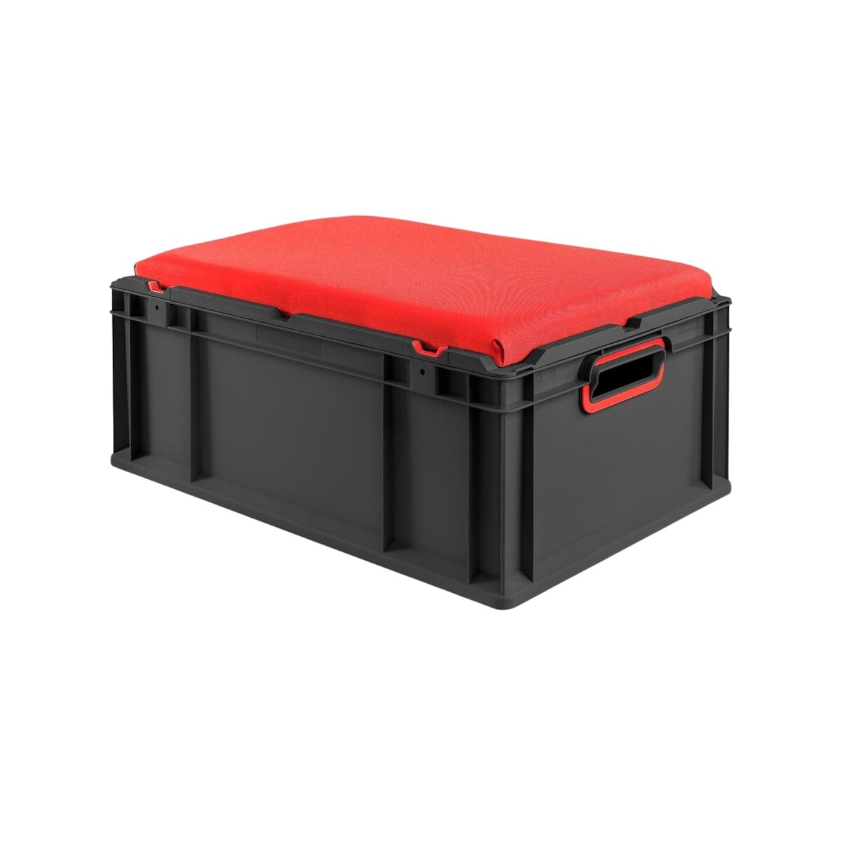 PROREGAL Eurobox NextGen Seat Box Rot, HxBxT 26,5x40x60cm, 44 Liter, Griffe offen, Schwarz, Eurobehälter, Sitzbox, Transportbox Image