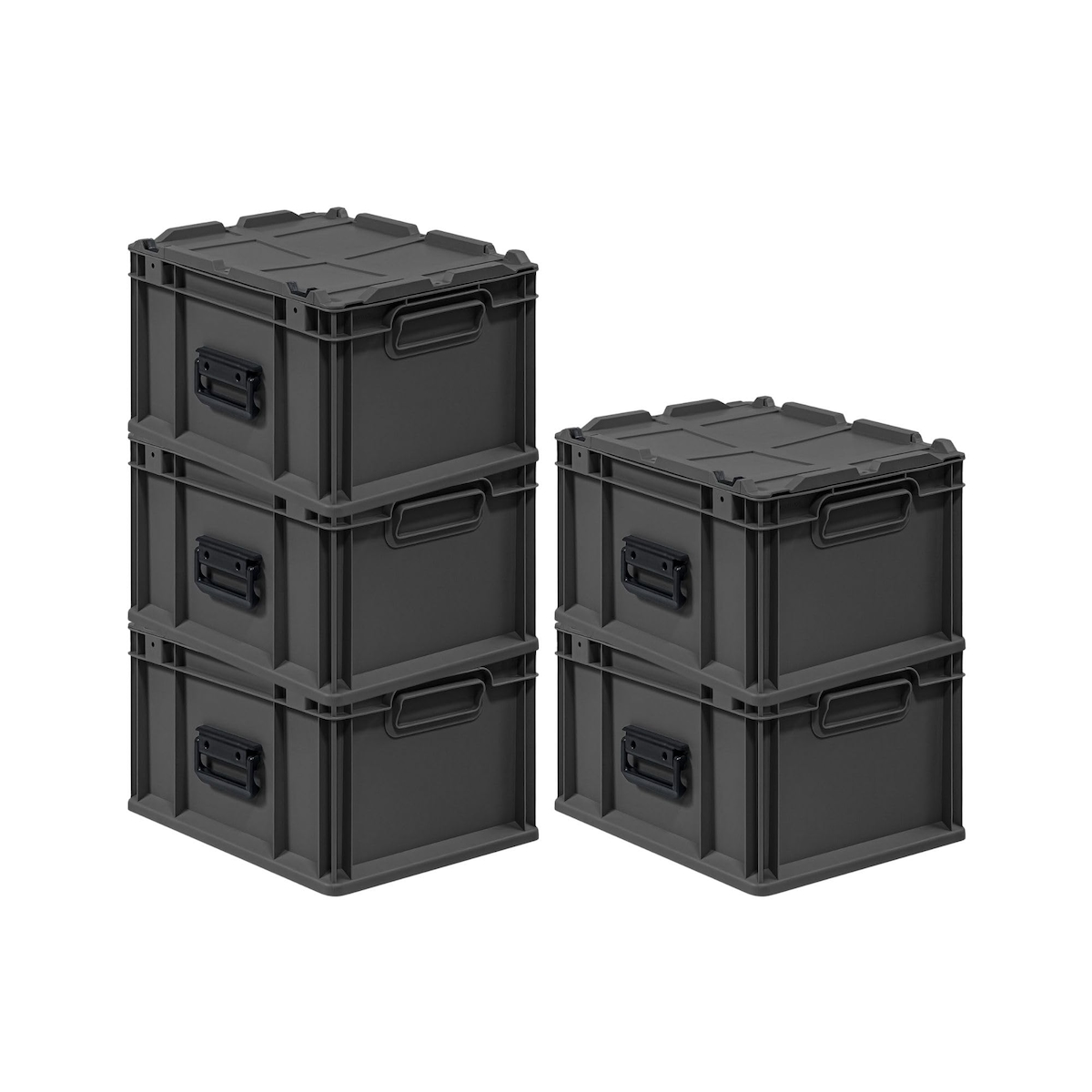 PROREGAL SuperSparSet 5x Eurobox NextGen Portable, HxBxT 23,5x30x40cm, 20 Liter, Schwarz, Eurobehälter, Transportbox, Transportbehälter Image