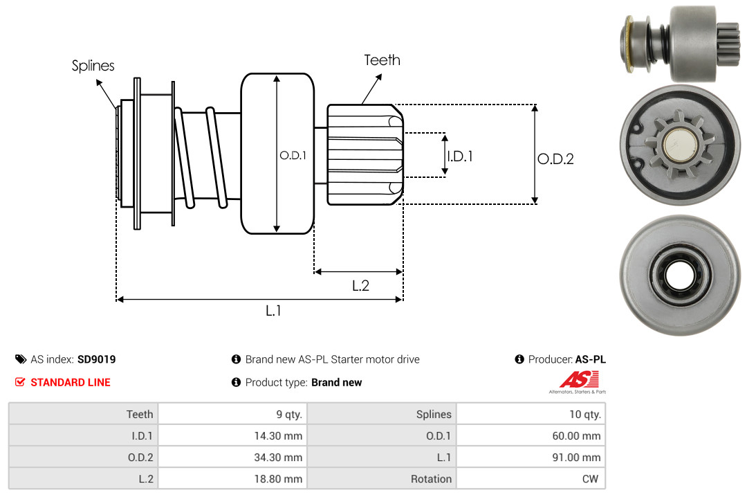 AS-PL Freilaufgetriebe, Starter SD9019 Universal Image