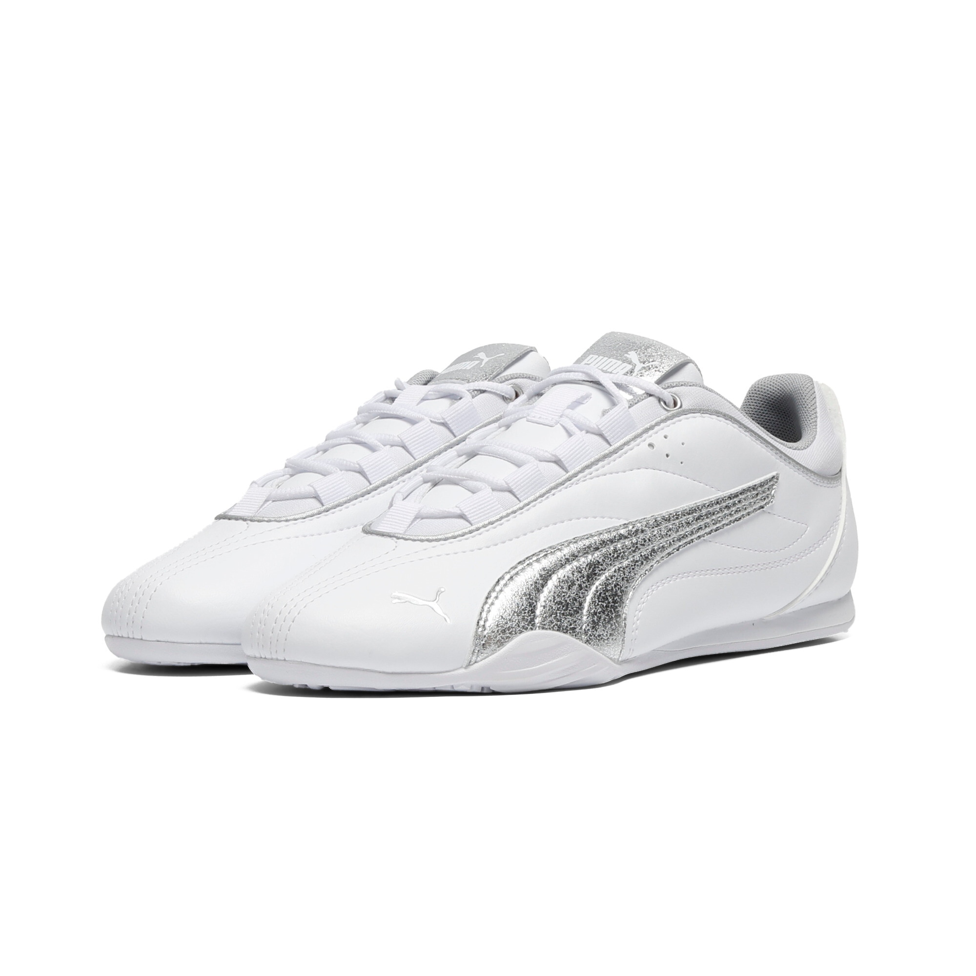 Sneaker PUMA "CATCH SOLEIL METALLIC WHISPER", Damen, Gr. 39, puma weiß, puma silber, unifarben, Schuhe Sneaker, mit Schnürung