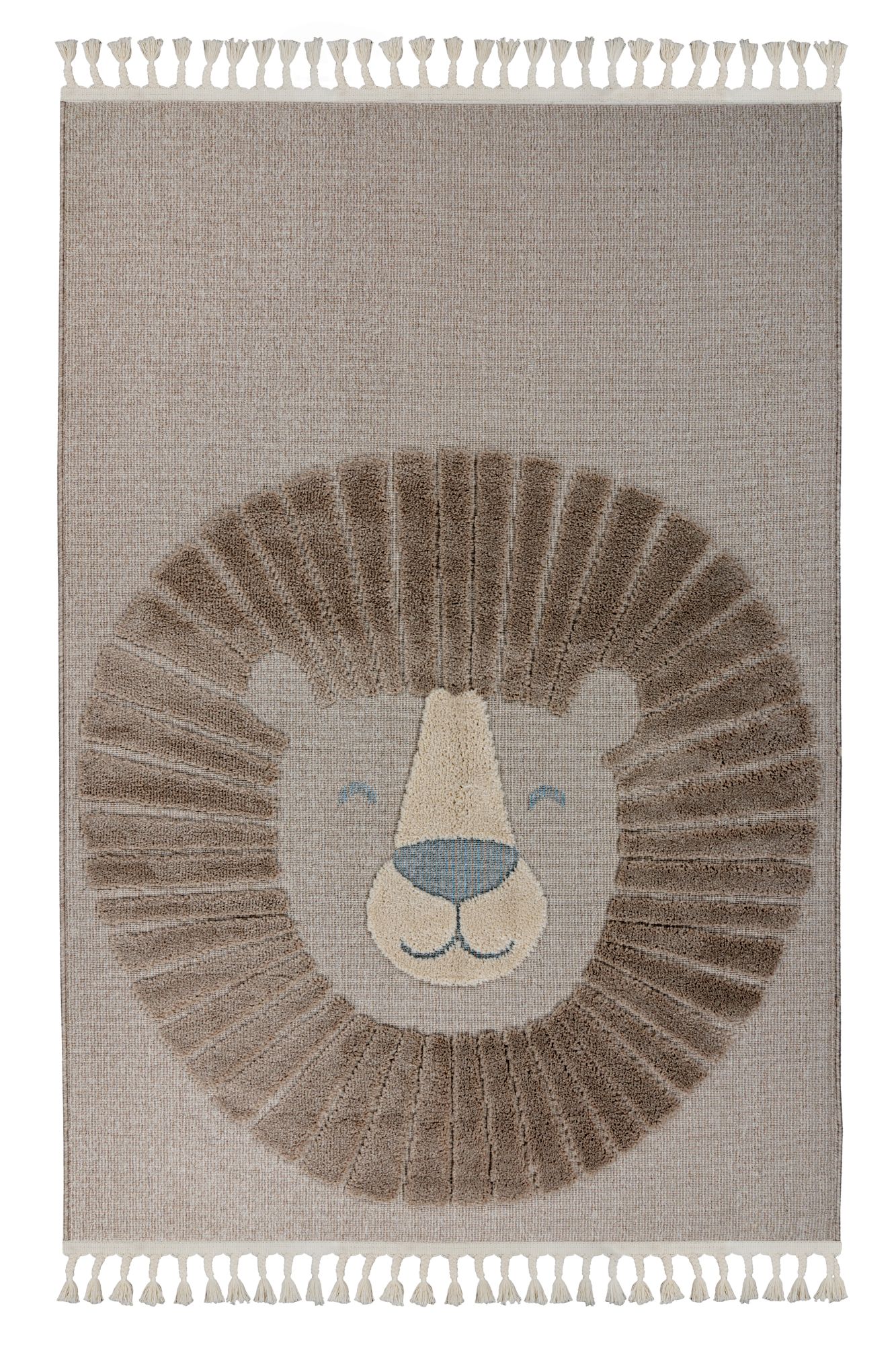 Kinderteppich KAYOOM "Modena 424", grau, B:120cm H:11mm L:170cm, Polypropylen, Teppiche, Kinderteppich, auch in rund, Kurzflor, Hoch Tief, mit Fransen, Löwe
