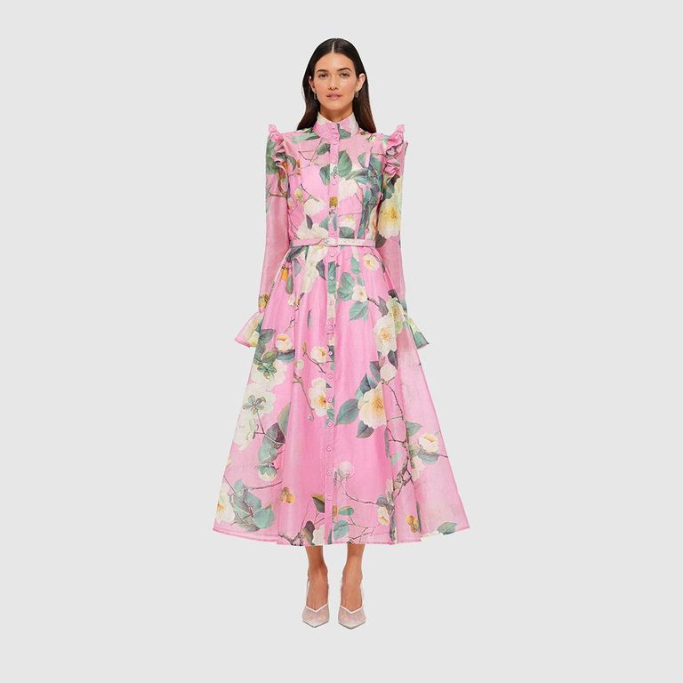 Katrina Butterfly Sleeve Midi Dress - Pink - LEO LIN Dresses
