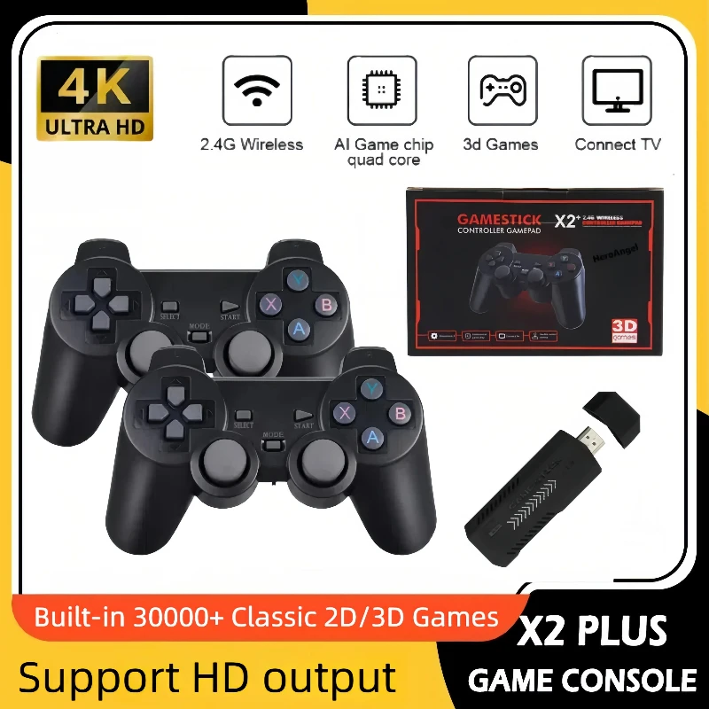 Nouvelle console de jeu X2 Plus 2026, 4K HD, 2 4G, console de jeu vidéo rétro, manette sans fil, TV, 50 émulateurs, PS1, N64, DC, 256G jeux