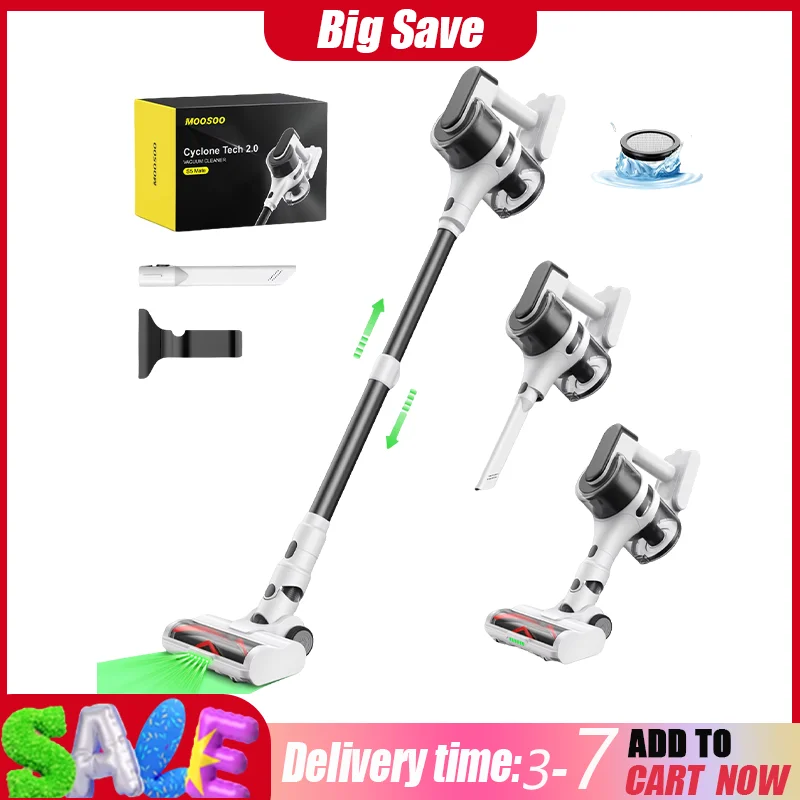 Aspirateur sans fil Moosoo S5 Mate pour la maison, aspirateur vertical sans fil 3 en 1, aspirateur à main, aspirateur-balai, aspirateur intelligent sans fil S5, aspirateur humide 5.0