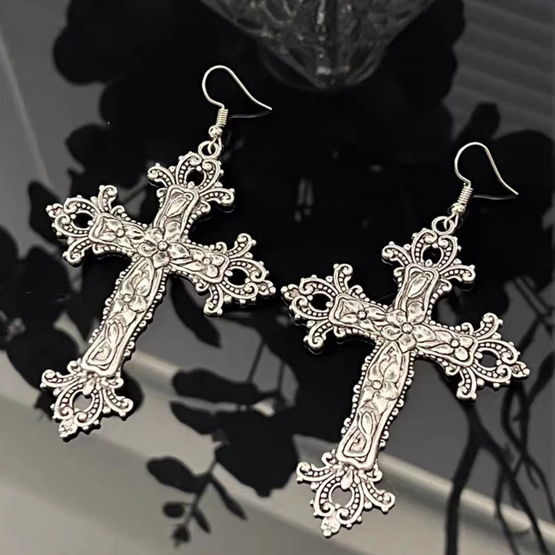 Kreuz Ohrringe für Frauen Barock Goth Gothic Stil Vintage Ohrring Damen Schmuck Accessoires Große Y2k Accessoire Grunge Hoop