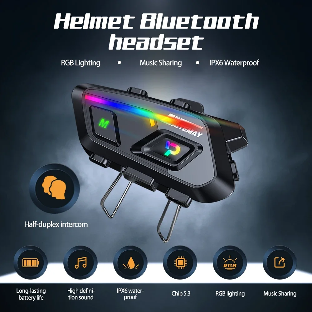 Motorradhelm-Bluetooth-Headset, 1000 mAh, superlange Standby-Zeit, 300 m, halbduplex-Gegensprechanlage mit Musikfreigabe für 10 Fahrer Image