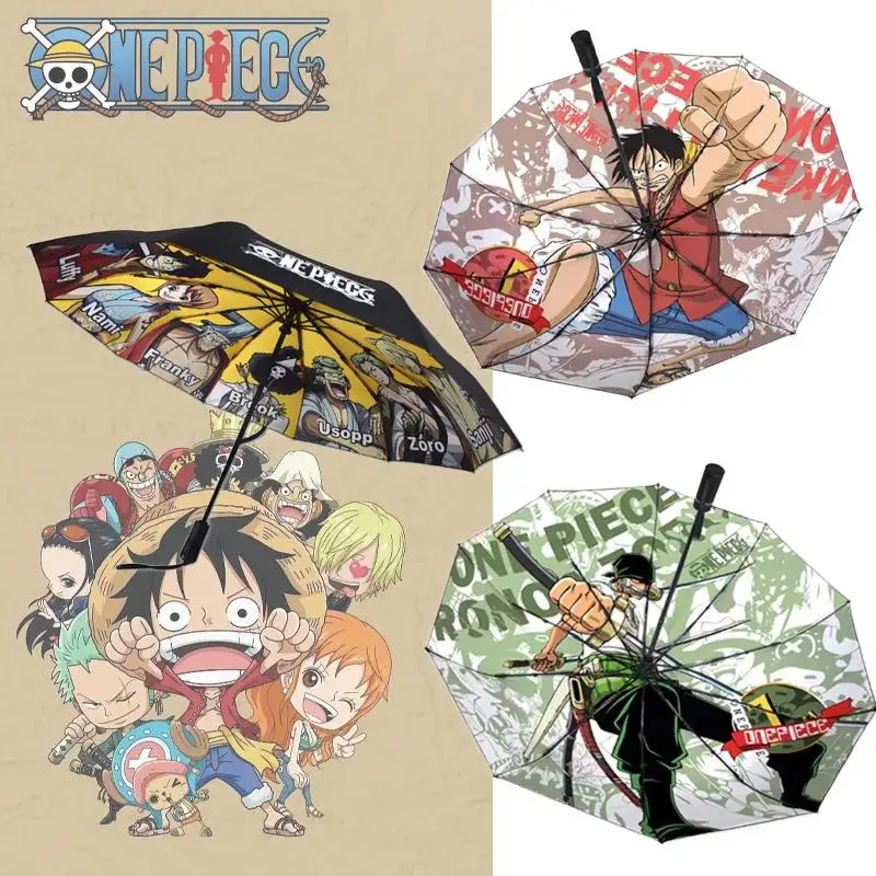 One Piece Anime Sonnenschirm Monkey D. Ruffy Roronoa Zoro Verdickter Regenschirm Cartoon Zubehör Tragbarer automatischer Regenschirm Geschenk Image