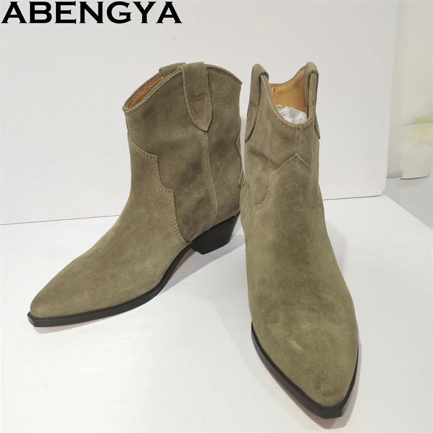ABENGYA Klassische Bestseller Chelsea Boots für Damen Khaki Wildleder Spitze Reitstiefel Winter Fashion Week Punk Stiefel Knöchelstiefel 2025