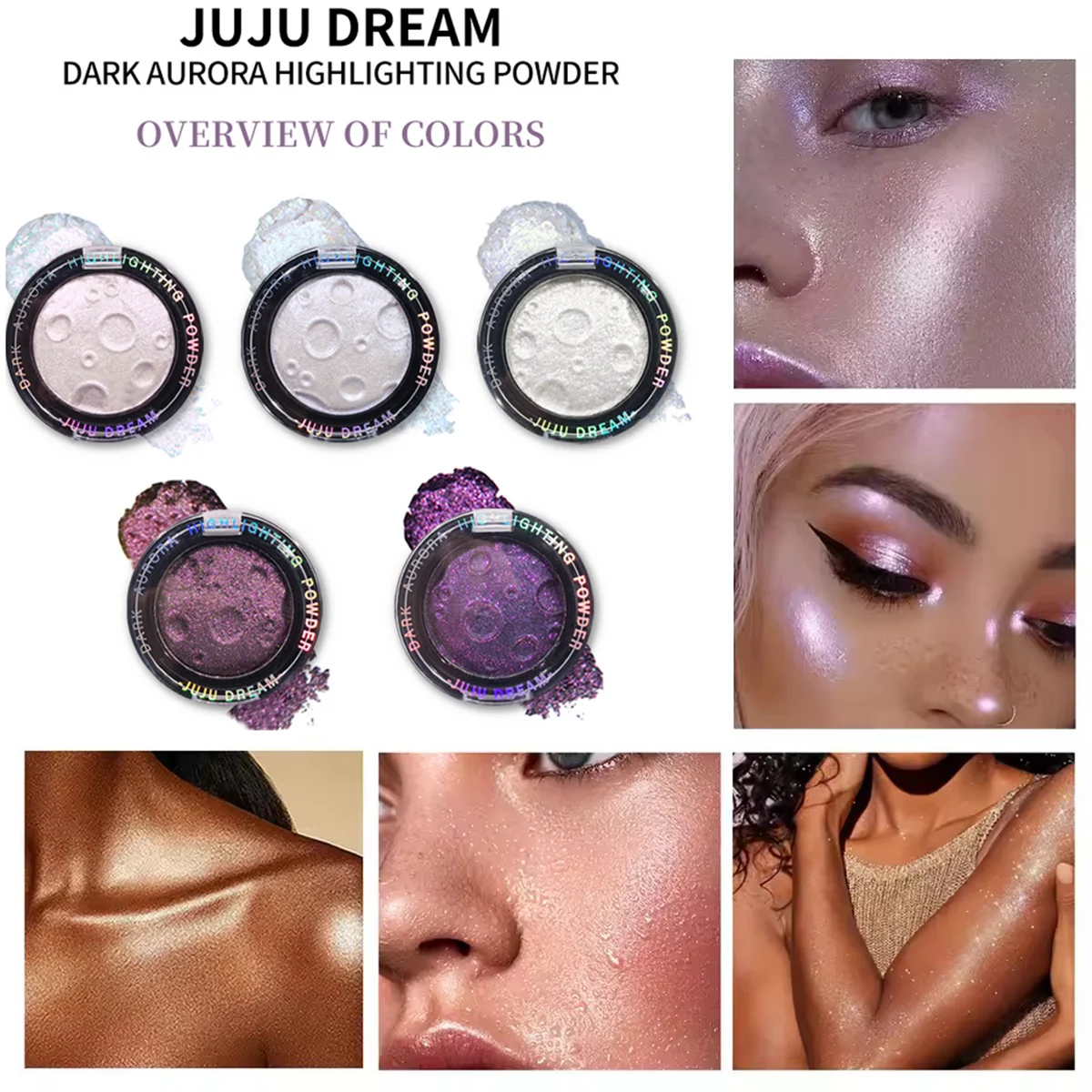 Planet 3D-Highlighter-Puder – 5-farbiger Glanz für Gesicht, Augen und Körper, Mond-Design, Kontur und Aufhellung, Unisex, zertifiziert, hautsicher Image