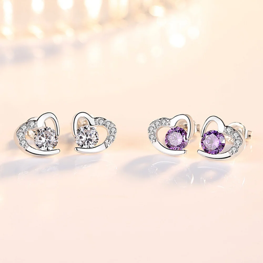 Ohrringe aus 925er-Sterlingsilber, Zirkon, herzförmige Ohrringe für Damen, Ohrringe, Jahrestag, Geburtstag, Party, Hochzeit, Schmuck, Geschenk Image