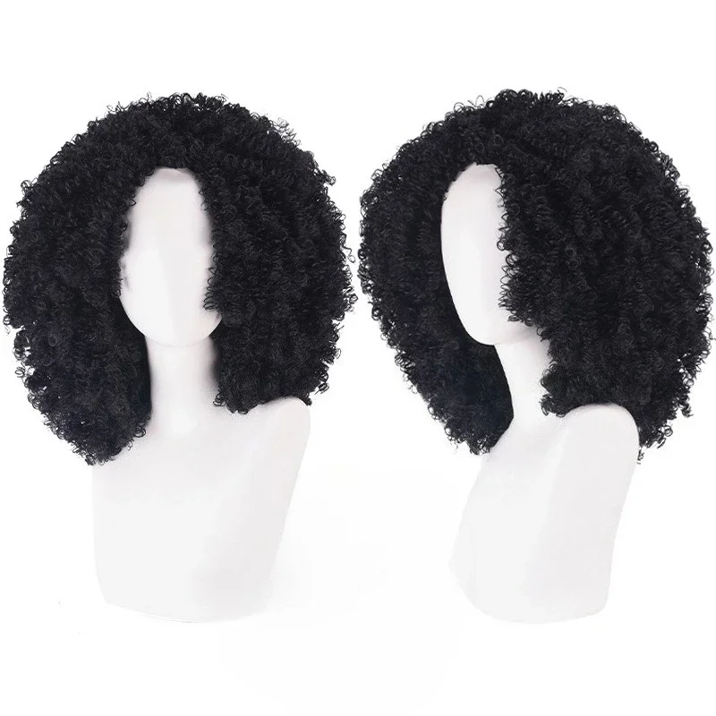 Synthetische schwarze Afro Puffy Cosplay Perücke – Anime Halloween Party Kostümzubehör (Brook inspirierter Stil) Image