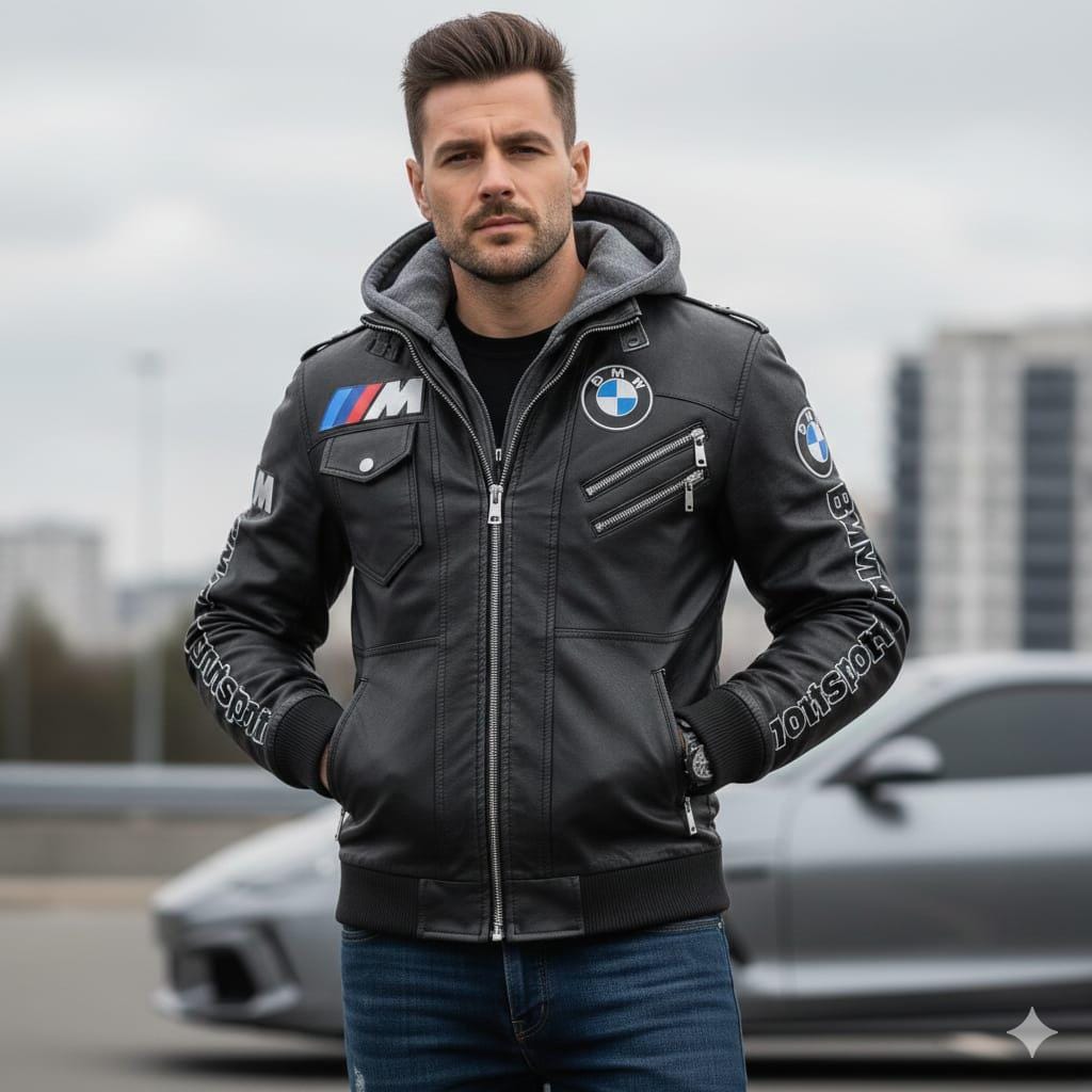 Giacca da motociclista in pelle da corsa nera BMW Motorrad da uomo in vera pelle bovina di prima qualità e protezioni certificate