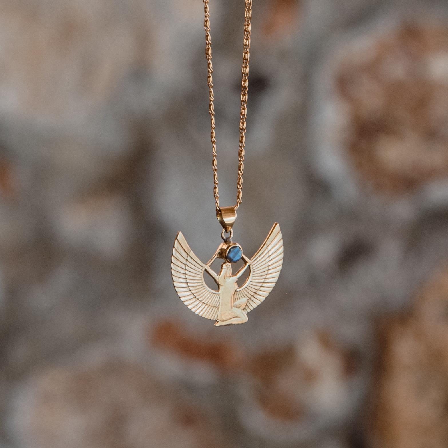 Collana Iside Egitto, ciondolo Iside, ciondolo egizio, collana della dea, ciondolo della dea, dea egizia, collana egizia, collana di labradorite