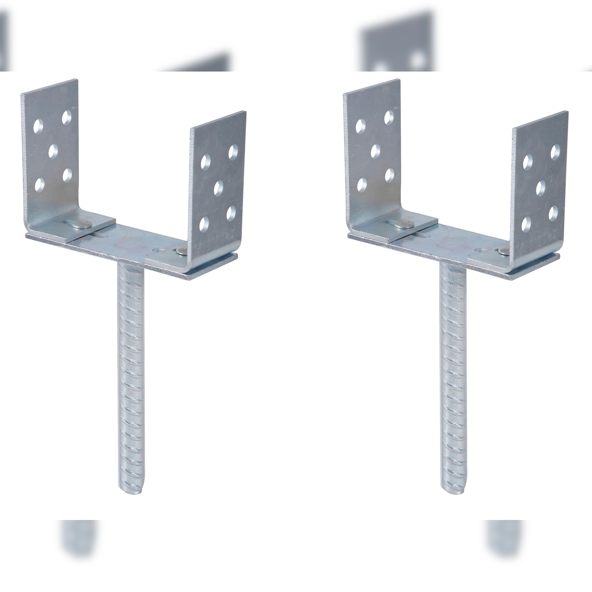 Alberts 2 x U-Pfostenträger, Breite 75 - 180 mm, Höhe 108 mm, Riffelstahl-Betonanker 200 mm, galvanisch blau verzinkt Image