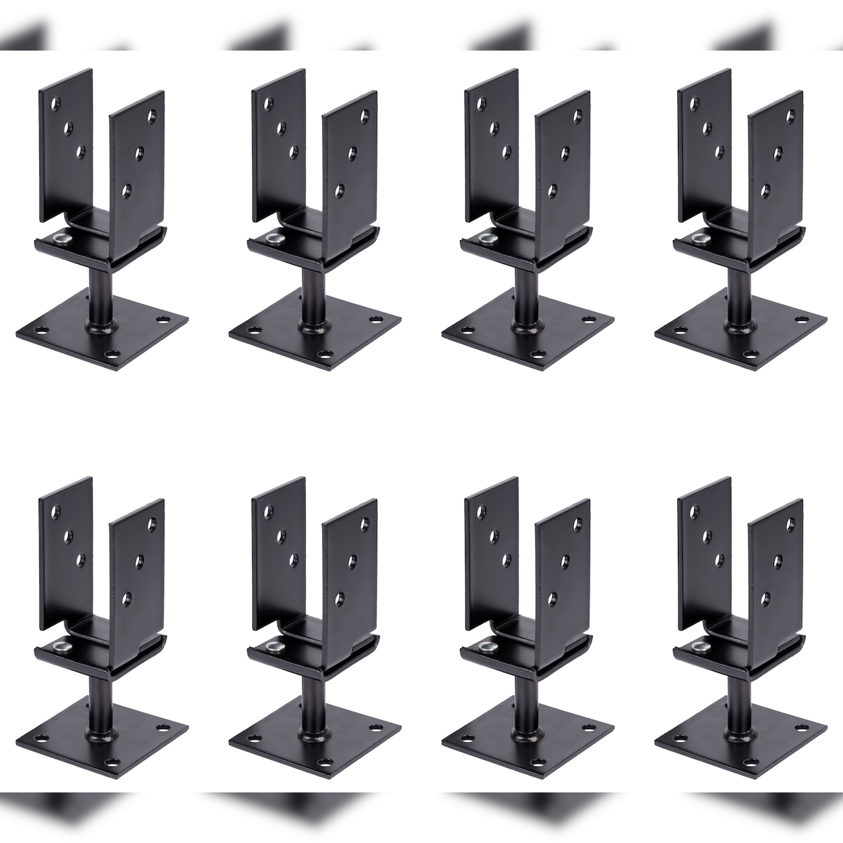 Alberts 8 x U-Pfostenträger, Breite 71 - 131 mm, Höhe 110 mm, verzinkt, schwarz kunststoffbeschichtet, zum Aufschrauben Image