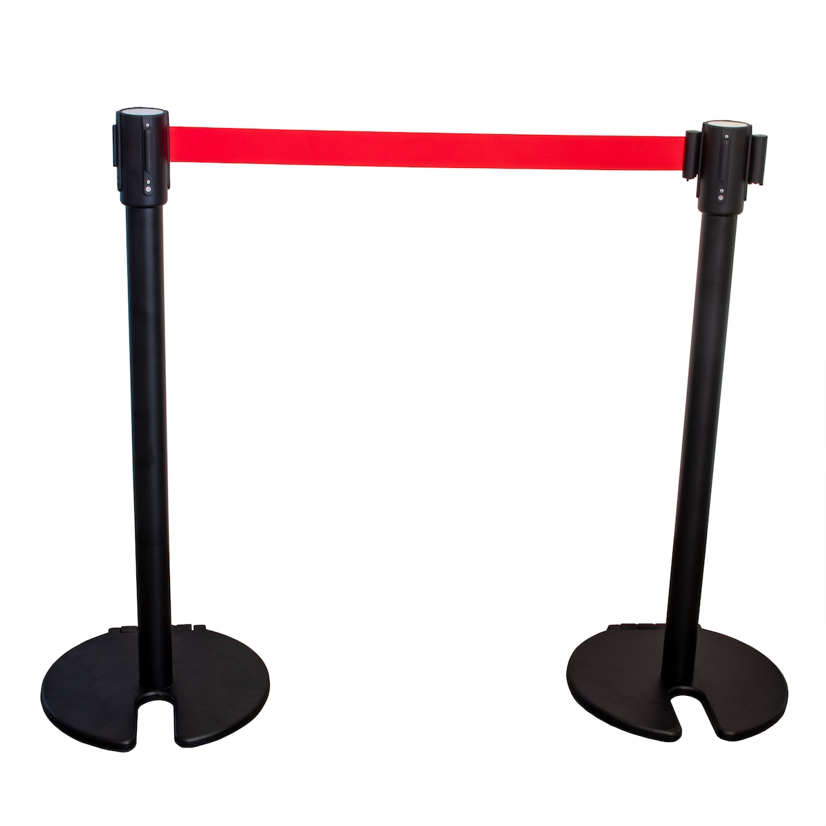 Airbrush-City 1x Absperrpfosten Absperrständer schwarz mit roten 2 Meter Gurt und Rollen - Band Personenleitsystem Abgrenzungsständer schwere Ausführung Image