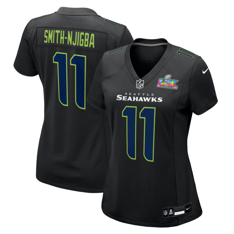 Nike Damen-Trikot mit Jaxon Smith-Njigba-Motiv, Seattle Seahawks, Super Bowl LX Patch Carbon Fashion, Schwarz Image
