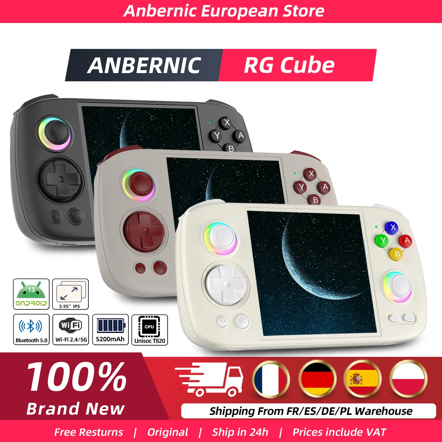 ANBERNIC RG Cube Console de jeu rétro lecteur de jeu portable 8 + 128G écran multi-touch système Android 13 Console de jeu vidéo 5200mAh