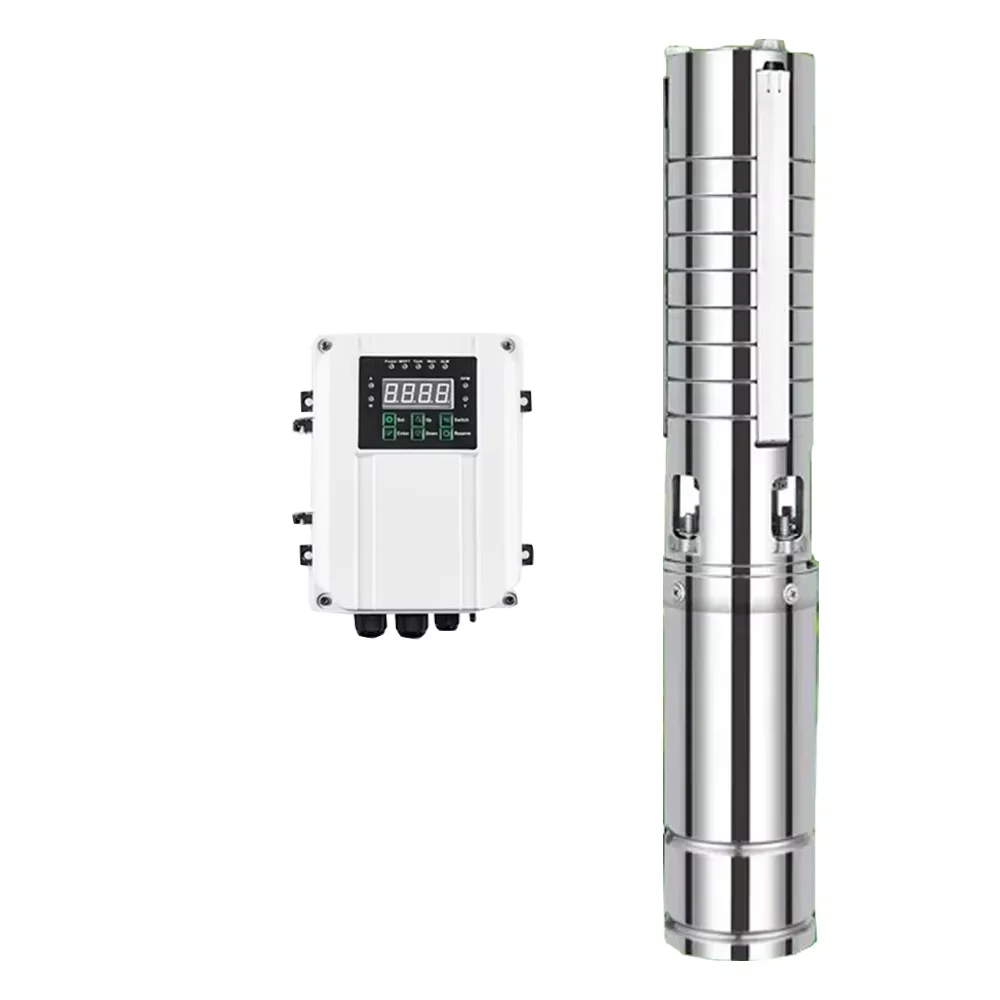 200w 400w 600w Solar-Gleichstrom-Tiefbrunnen pumpe mit MPTT-Regler Durchfluss rate l pro Stunde Hochwertiges Laufrad aus Edelstahl Image