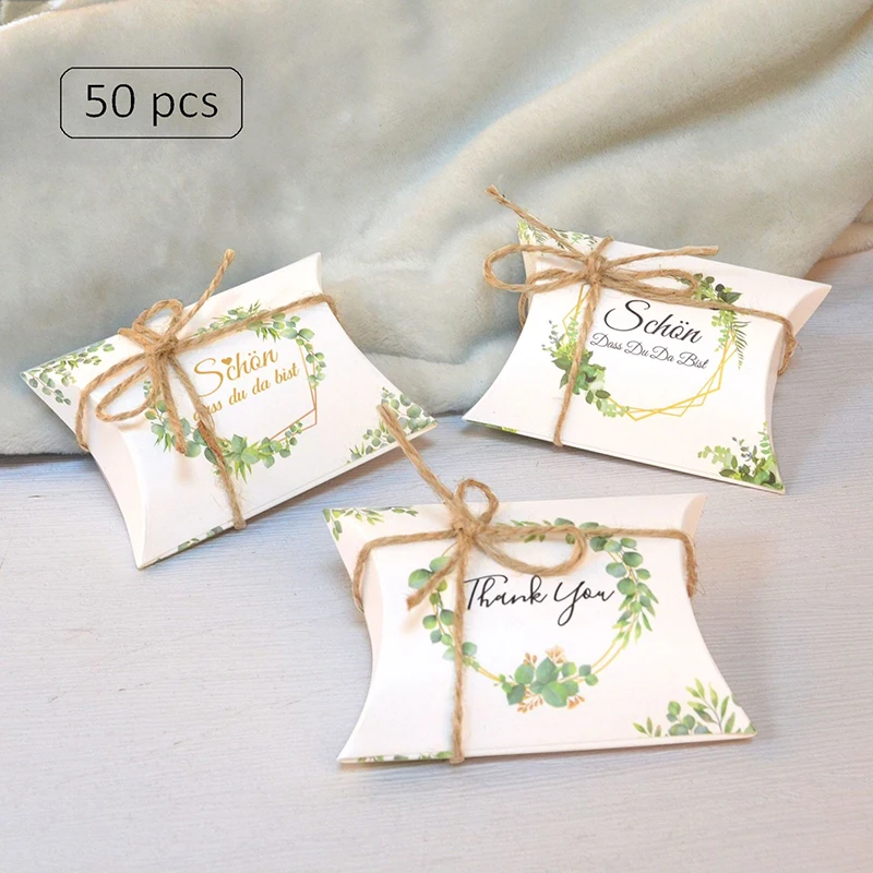50 Stücke Weißes Kissen Papier Pralinenschachtel Mit Seil Danke DIY Hochzeitsbevorzugung Geschenkverpackung Box Süßigkeitentüte Geburtstagsparty Dekoration Image