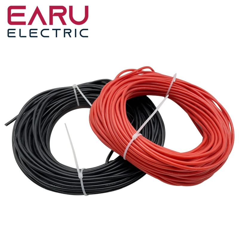 1–100 m hitzebeständiges weiches elektrisches Silikondrahtkabel, 8, 10, 12, 14, 16, 18, 20, 22, 24, 26, 28, 30 AWG, rot, 5 m, schwarze Farbe für RC-DIY