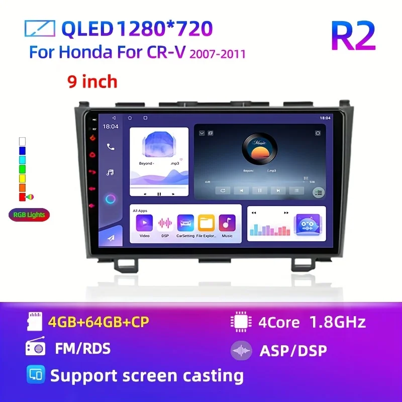 Für Honda 2007-2011 CR-V 9 '4G 64G QLED multimedia video player Android auto carplay GPS WiFi 2 DIN Android auto stereo radio Image