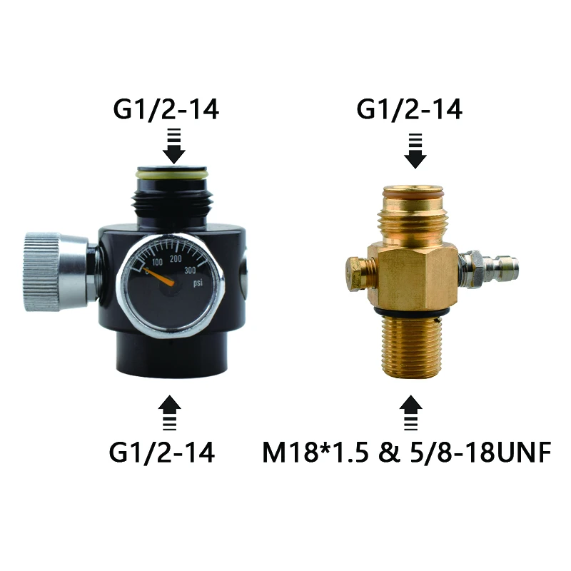 HPA Station Luftregler Steuerung Einstellbar 0-200 psi G1/2-14 Gasflasche Nachfüllung Fülladapter Soda Wasser Co2 Ventil Scuba Image
