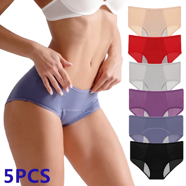 5 Teile/satz Leck Beweis Menstruations Höschen Frauen Sexy Hosen Zeitraum Unterwäsche Physiologischen Unterwäsche 5PCS Plus Größe Wasserdichte Briefs Image