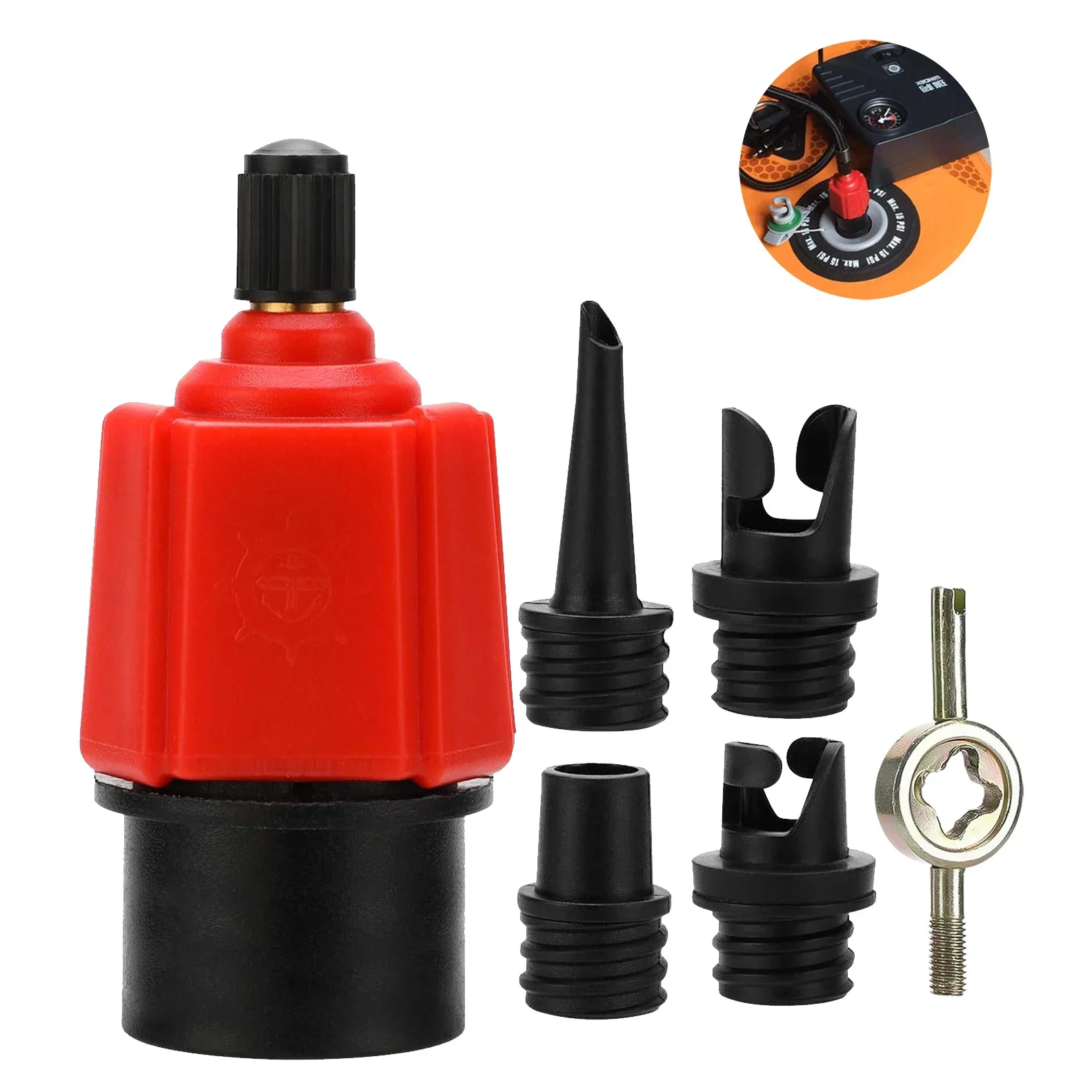 Aufblasbares SUP-Pumpenventil-Adapter-Set – Standard-Luftventil-Adapter, Düsen-Luftpumpen-Konverter für Kajakfahren, Surfbrett, aufblasbar