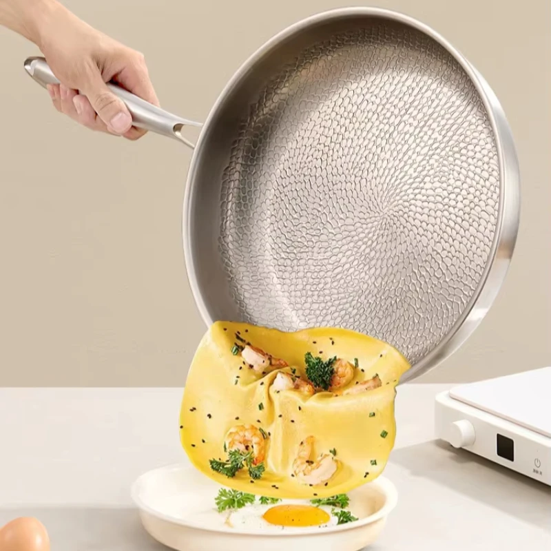 Fünfschichtige Titan-Stahl-Bratpfanne, große Pfanne mit Lotusblattmuster, antihaftbeschichteter Wok für den Haushalt, Pfanne-Bratpfanne Image