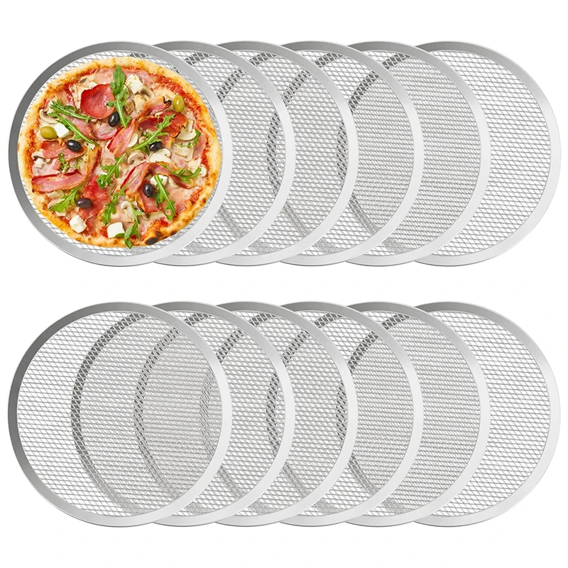 10 Packungen Pizzapfanne aus Aluminiumlegierung, runde Backform mit Löchern, 8/10/12/14 Zoll, antihaftbeschichtete Crisper-Tablett zum Backen im Restaurant Image