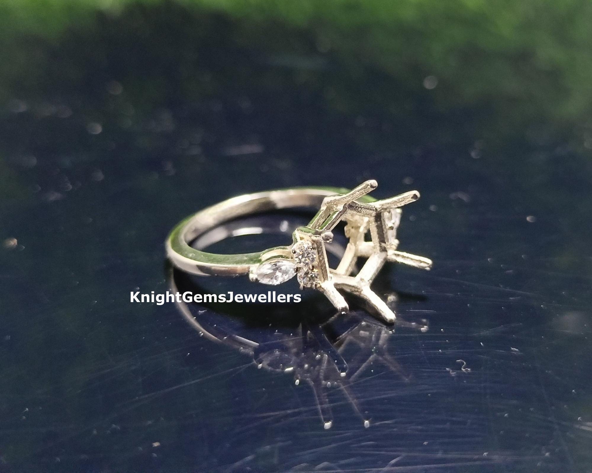 Anello con taglio esagonale da 8 mm Anello con semi-montatura esagonale Anello in argento sterling 925 senza pietra Anello nuziale Anello vuoto