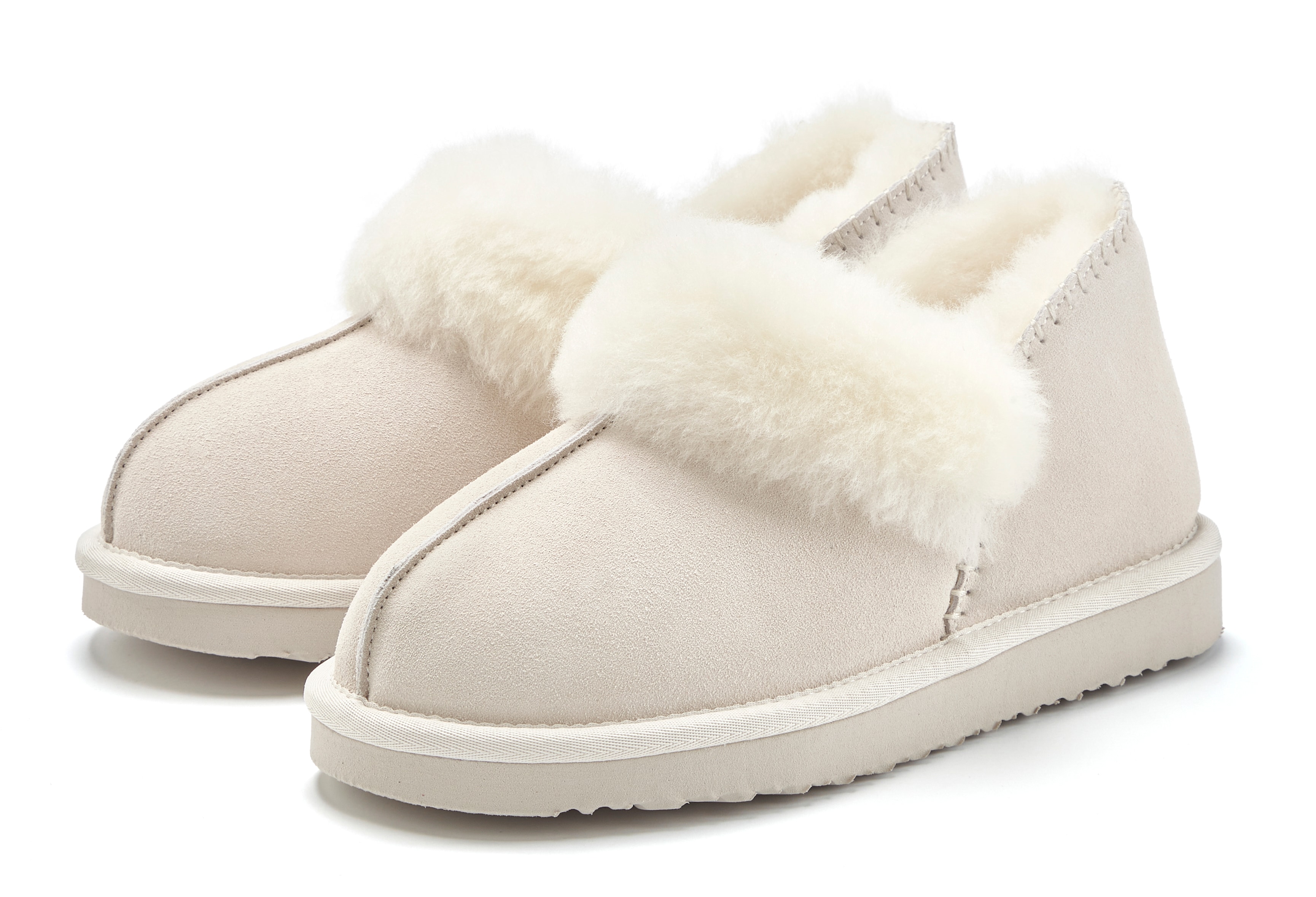 Hausschuh VIVANCE "Plüsch Hausschuh, Pantolette, Pantoffel, Homeslippers", Damen, Gr. 42, beige, Obermaterial: 100% Rindsleder. Decksohle: 100% Lammfell. Futter: 100% Lammfell. Laufsohle: 100% Synthetik, unifarben, Schuhe Hausschuh, mit kuscheligem...