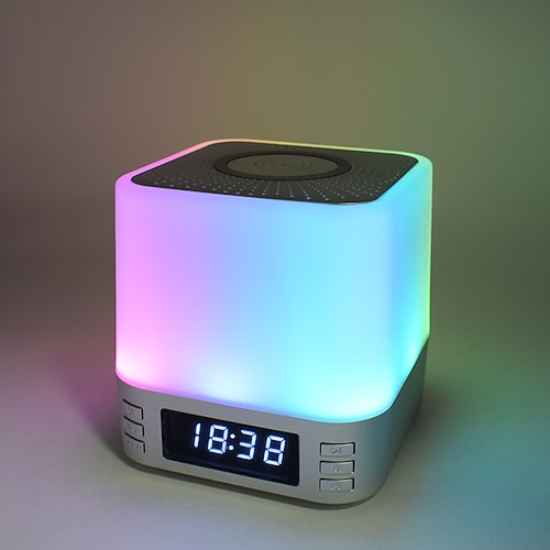 Uhr mit Lautsprecher, kabellosem Ladegerät und Bluetooth, digitalem Wecker mit Nachtlicht, Weißrauschen-Schlafgerät, 15-W-Schnellladefunktion fürs Schlafzimmer Image