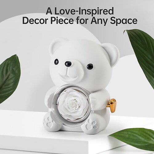 Niedlicher Teddybär mit konservierter Rose – eine echte Rose im Bären, verpackt in einer eleganten Geschenkbox – ein romantisches Geschenk für sie zum Muttertag, zur Hochzeit, zum Jahrestag oder zur Image