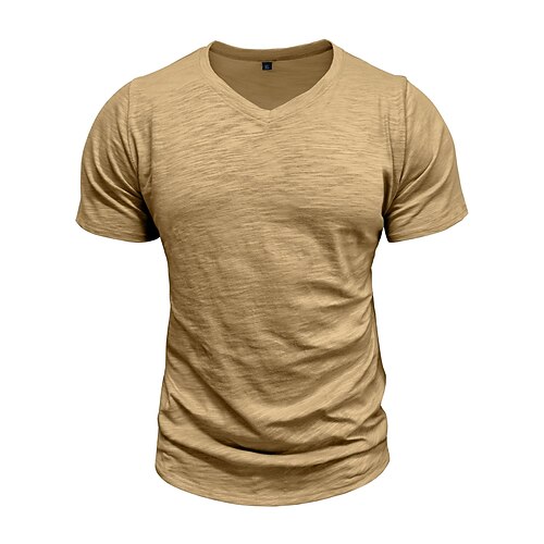 Herren T-Shirt T-Shirt aus 100 % Baumwolle Kurze Ärmel V Ausschnitt Sommer Frühling Herbst Einfach Grubenstreifen Mode Designer Basic Basic Weich Lässig Urlaub Straße Schwarz Weiß Felsen Grün Top Image
