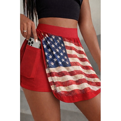 Vintage-Mode für Damen zum amerikanischen Unabhängigkeitstag: Lässige Miniröcke mit hohem Bund, Grafikprint, Stretch, blau-rot, Sommer, Polyester Image