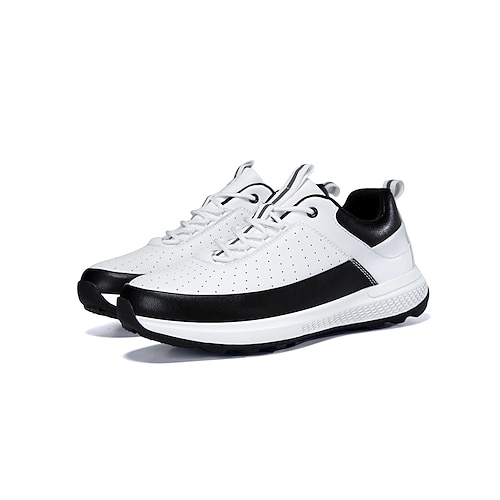 Weiße und graue Golfschuhe für Herren, leichtes, atmungsaktives Design, stoßdämpfende Sohle, sportlicher Stil für Golfspieler Image