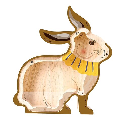 Sparschwein aus Holz in Hasenform für Kinder, unzerbrechliche Spardose aus Holz für Kinder, niedliche Geldkassette, Hasen-Sparschwein als Weihnachts-, Geburtstags- oder Ostergeschenk, Image